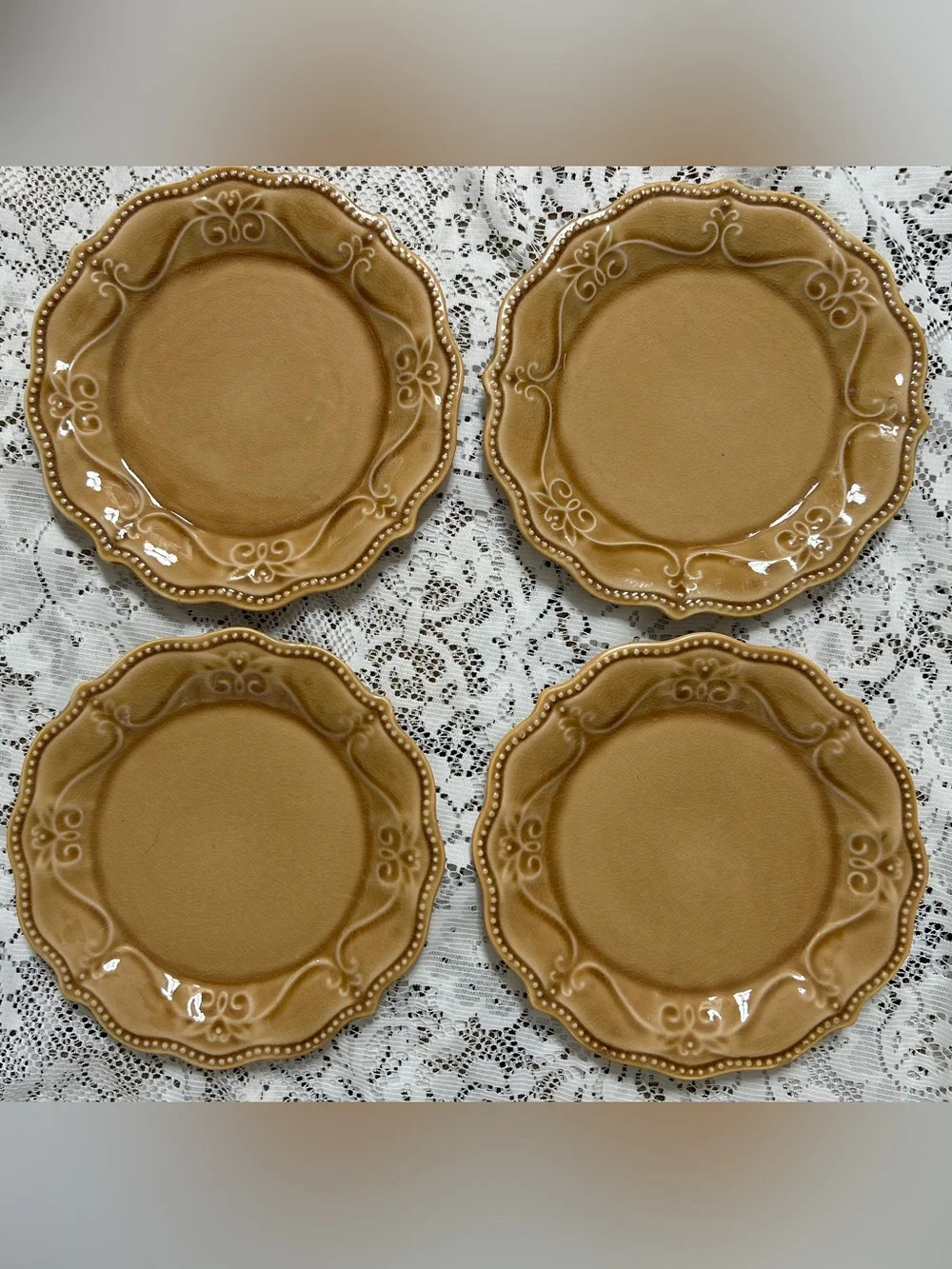 Pioneer Woman Paige Amber Crackle Bead Dinner Plates SET 2